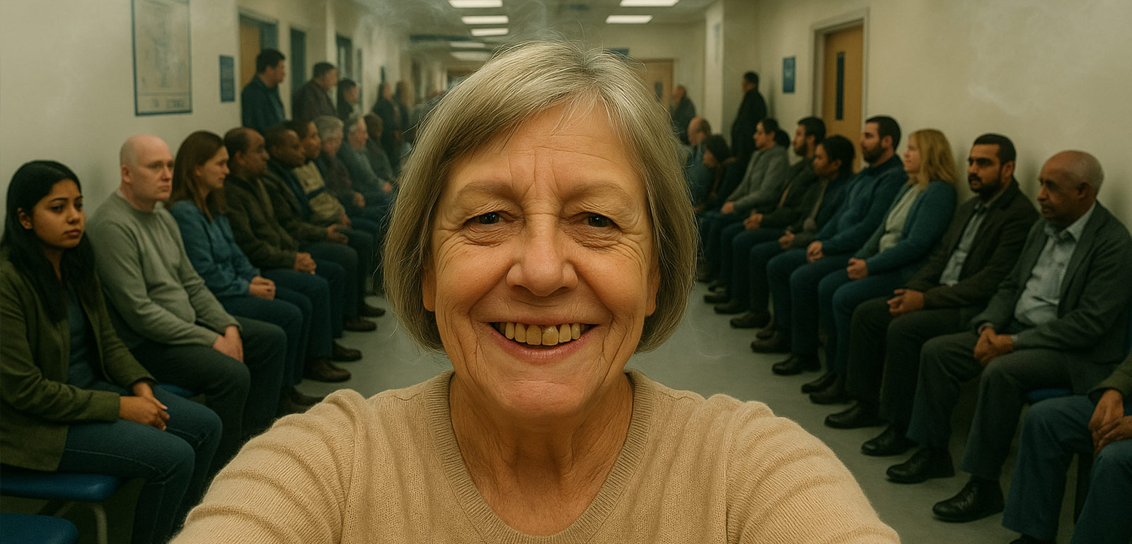 Worried people waiting at hospital